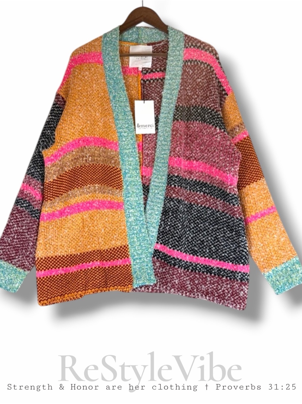 &MERCI EN MERCI Women’s Size L Sweater Cardigan NWT Oversized COLORFUL Boutique